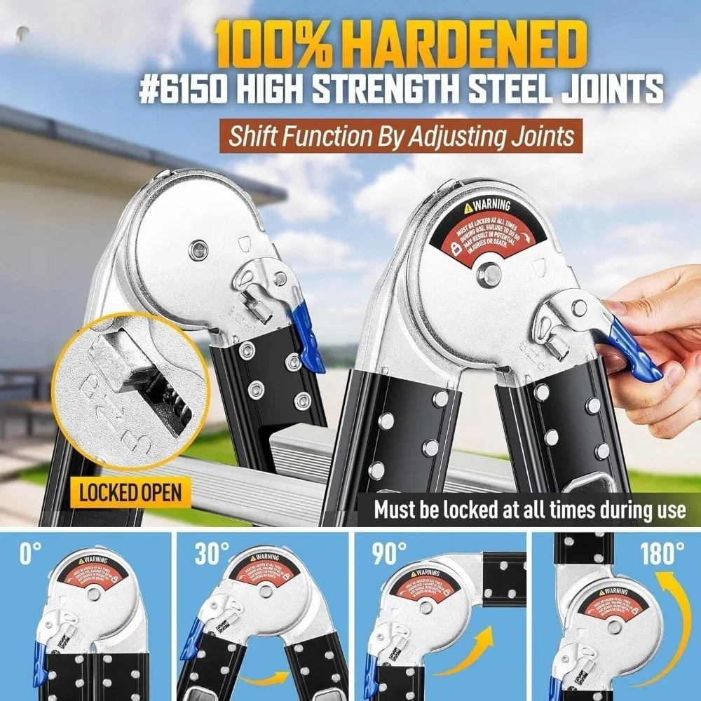 Step Ladder, Folding Ladder  Multi-Purpose Aluminium Extension Ladders, 7 in 1 Folding Adjustable Telescoping Step Ladder 330lbs