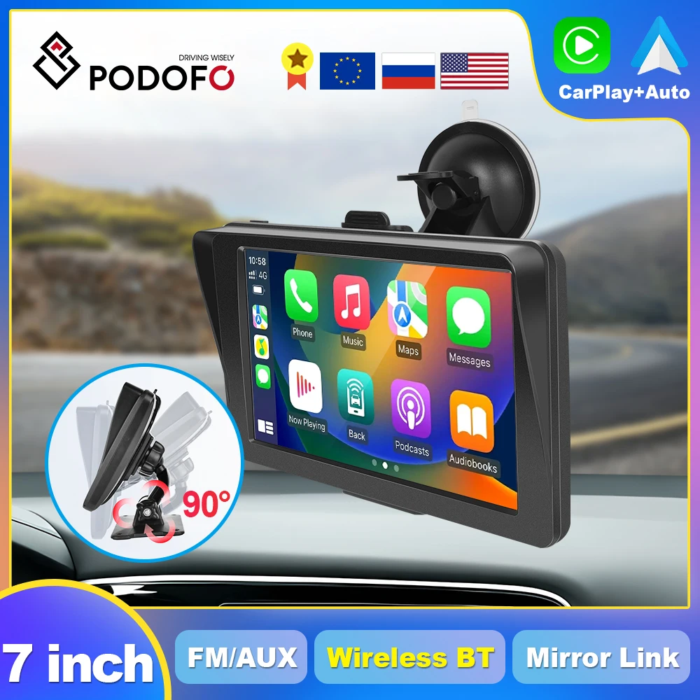 

Podofo CarPlay Android Auto Car Radio Multimedia Video Player 7inch Portable Touch Screen With USB AUX