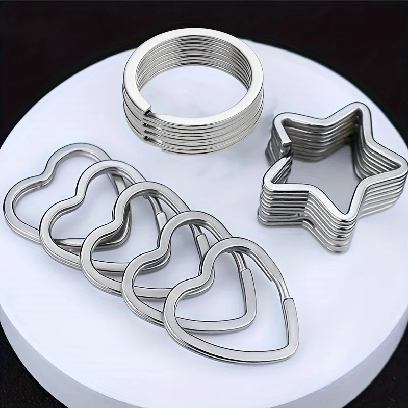 5/15pcs Stainless Steel Keychain Set, DIY Car Keychain Accessories, Star, Heart, And Flower Shaped Keychain , Durable Metal Ring
