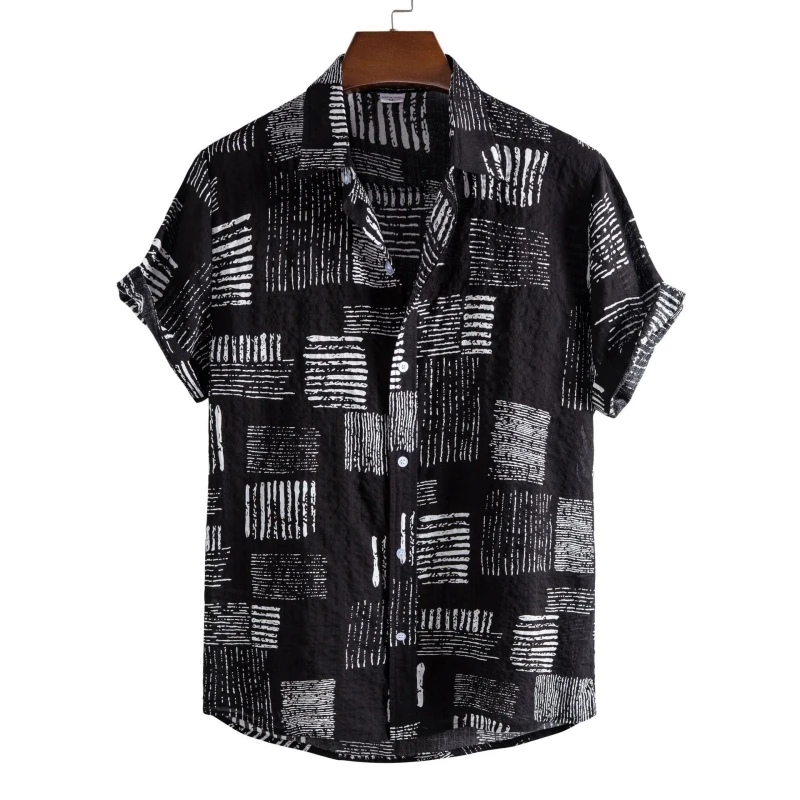 2024 New Shirts Men\'s Clothing Oversize Shirt Man Tiki Beach Fashion Blouses Social T-shirts Luxury Hawaiian Cotton T-shirt