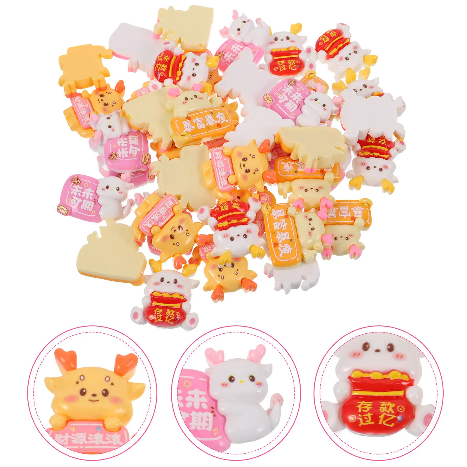 

40pcs New Year Letter Plate Resin Charms For Hairband Phone Case Diy Craft Ornament Dragon Charms Resin Craft