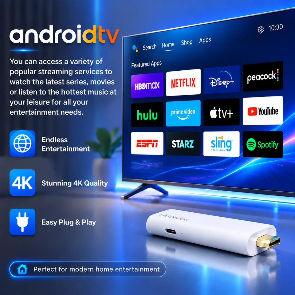 H96Max RK3518 TV Stick Android14 Quad Core BT5.4 4K a 60fps Wifi6 2.4G y 5G 2GB 16GB Asistente de Voz de Google Reproductor Multimedia AI TV Stick 4