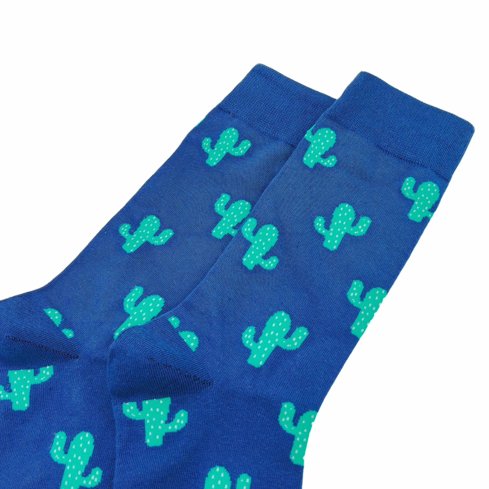 Ein Paar verpackte Kaktus-Röhrensocken mit blauem Hintergrund