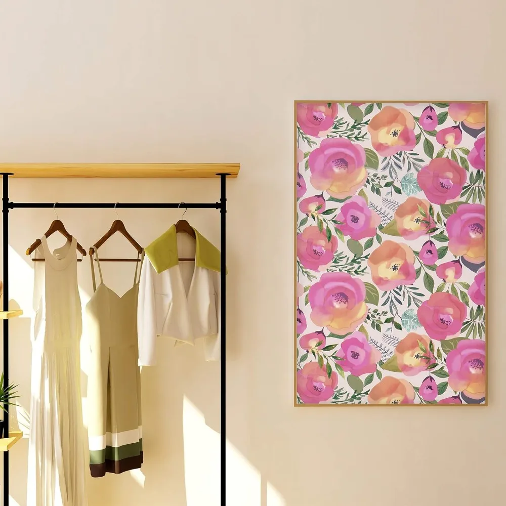 ورق جدران قابل للإزالة بألوان مائية وزهور وردية خوخي لخزانة الملابس - 17.7 × 1181، تصميم قابل للتقشير واللصق