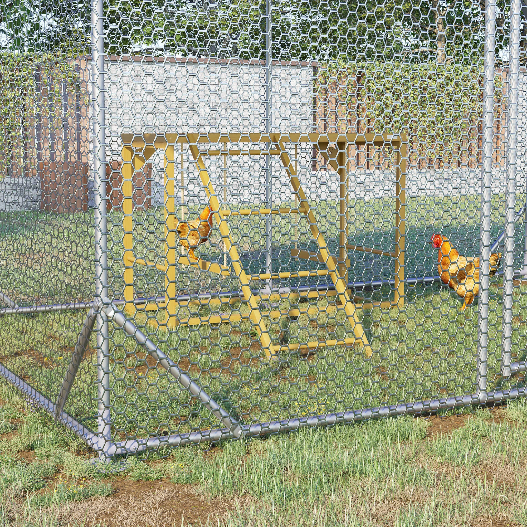 Chicken Activity Play with Swing Set for 3-4 Birds, Wooden Chicken Coop Accessory with Multiple Chicken Perches & Hen Ladder