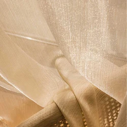 Cortinas Sheer Tulle Stripe, Sparkling, Dourado, Branco, Luxo, Fit para porta deslizante, Sala de estar, Quarto, Cena de casamento, Janela