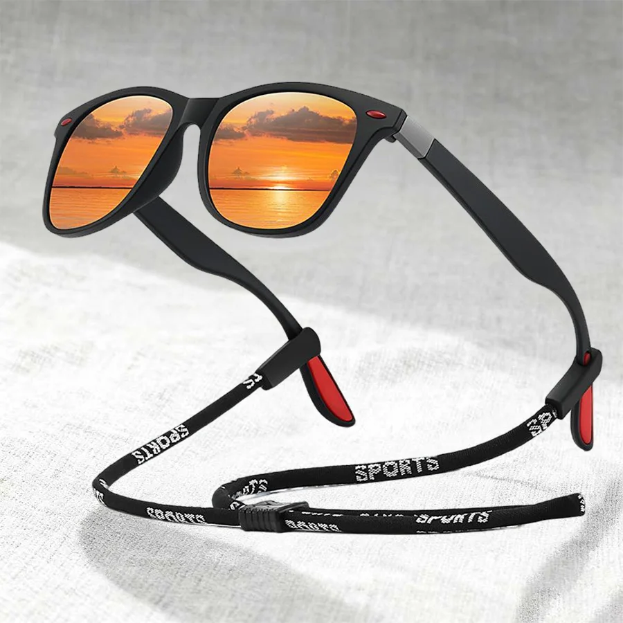 نظارات شمسية كلاسيكية أنيقة UV400 للجنسين خفيفة الوزن على الطراز الكلاسيكي مع سلسلة لقيادة الصيد والسفر والأنشطة الخارجية