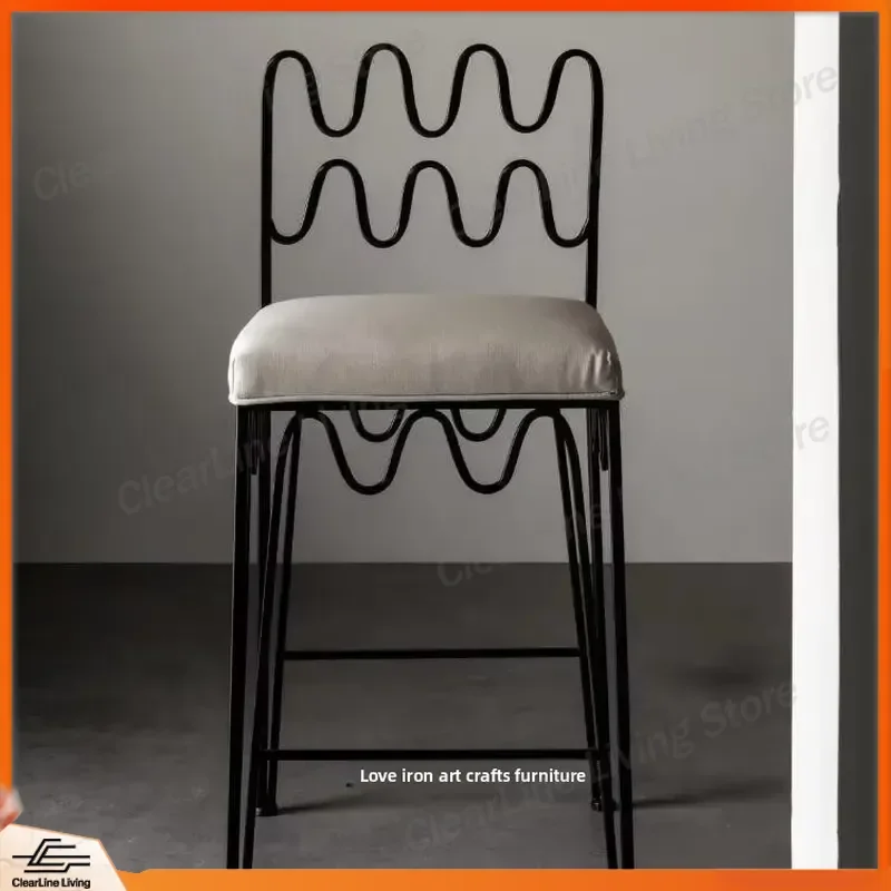 French Modern Wrought Iron Bar Chair High Stool Metal Counter Height Dining Chairs Industrial Kitchen Island Seating Home