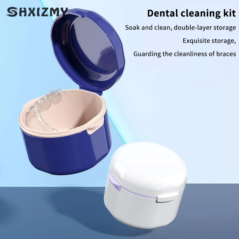 High Quality Retainer Storage Box Soaking Invisible Teeth Denture Cleaning With Strainer Double Layer Braces Storage Box