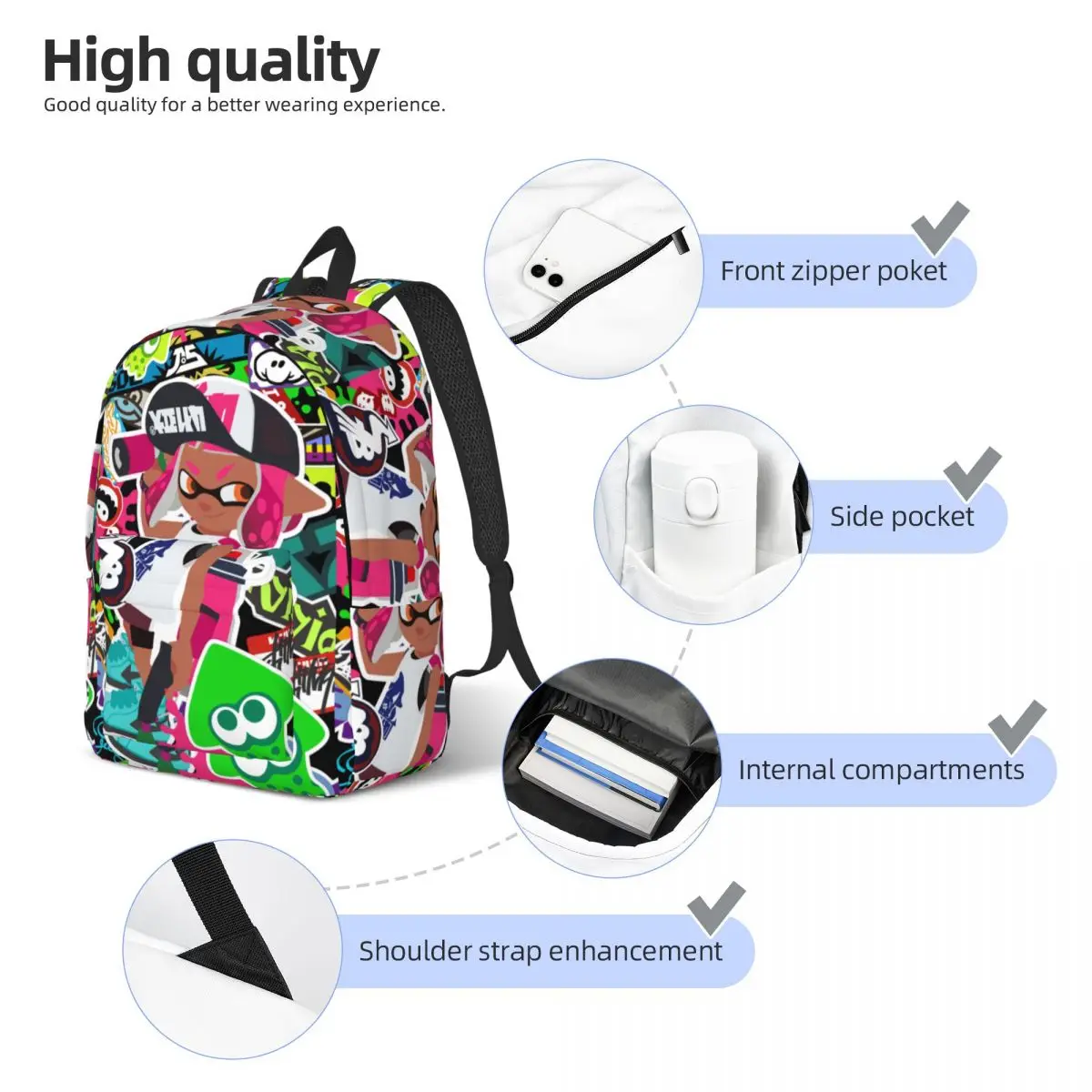 Gioco Splatoon per uomo donna studente scuola Bookbag Cute Octopus Daypack medio alto College escursionismo