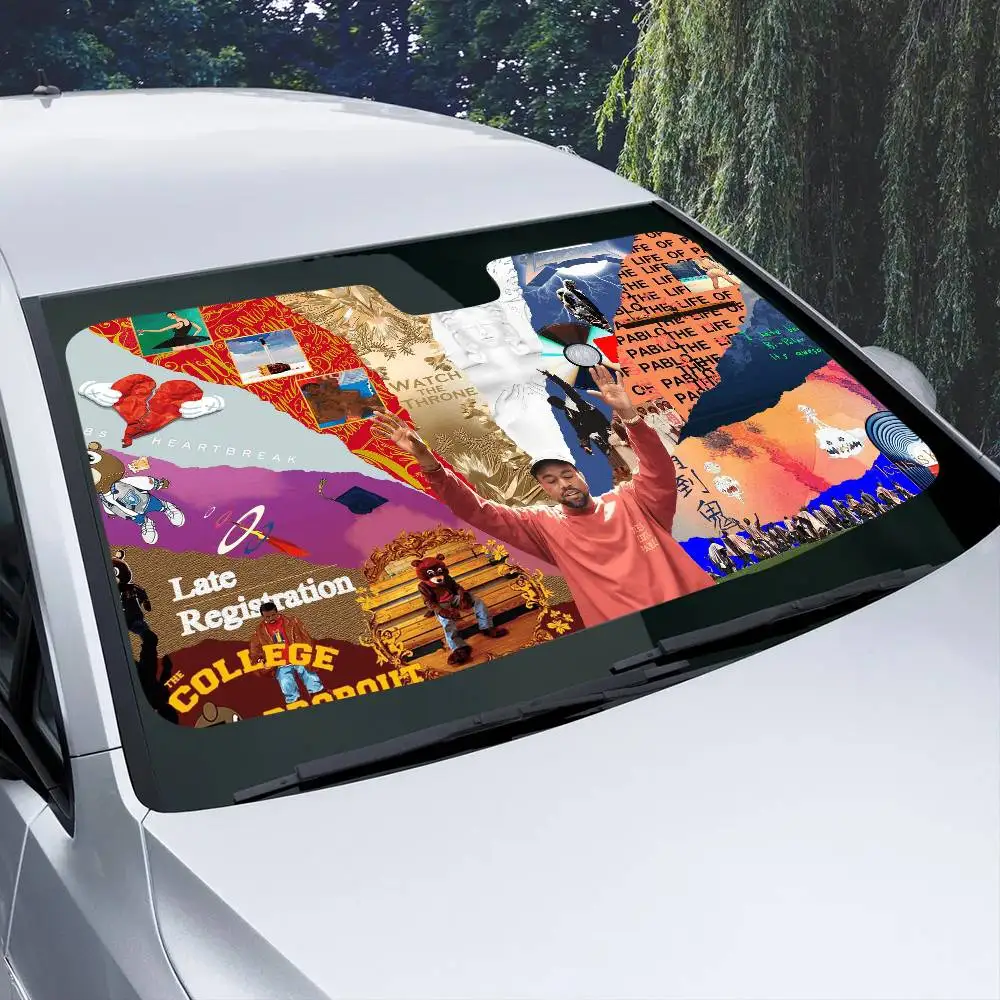 

Classic Singer K-Kanye W-West Y-Ye Car Windshield Sun Shade Foldable Car Front Covers Car Sunshade For Car Accessories