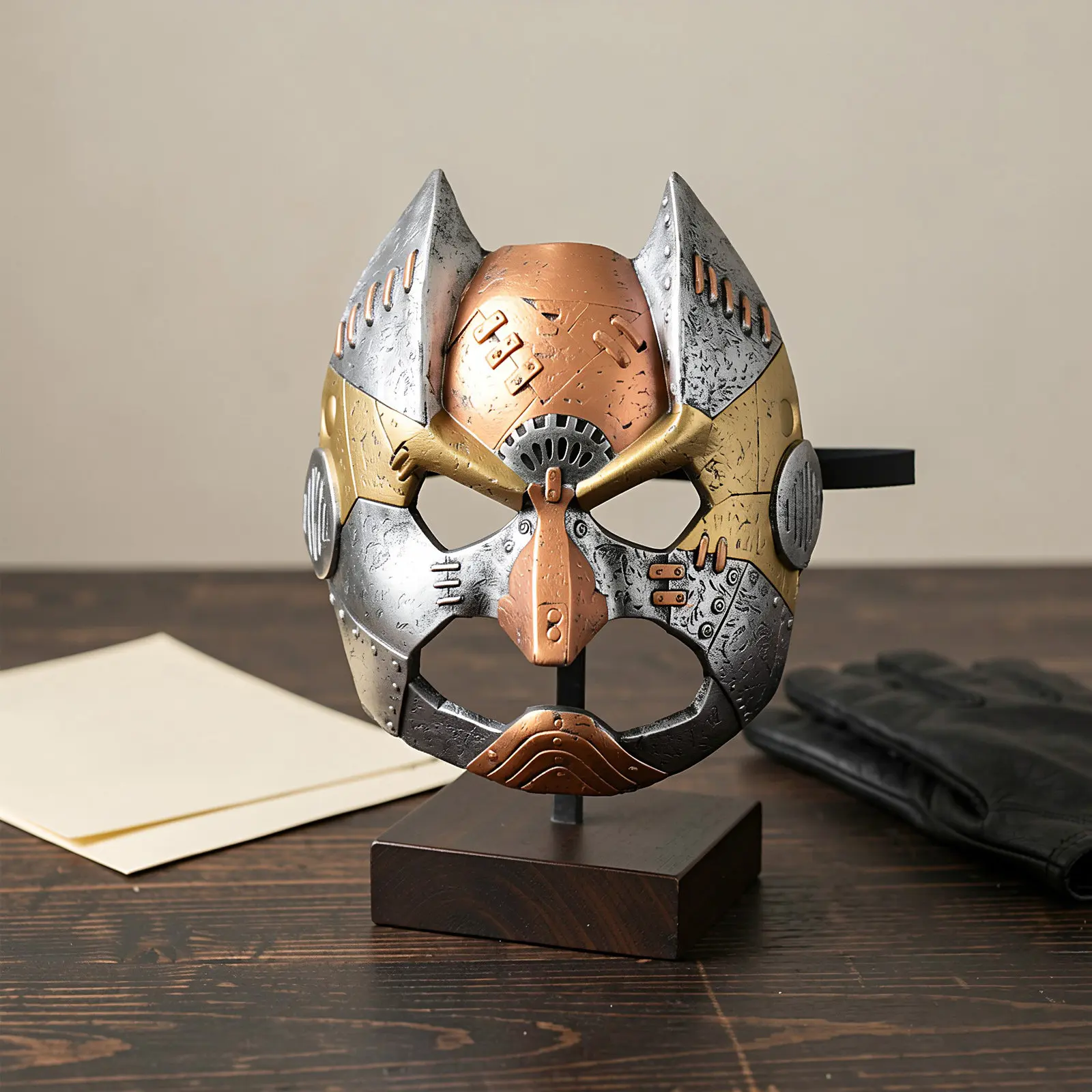 Punk Bat Mask for Adults PU Bronze Full Face Mask Steampunk Cosplay Masquerade Costume Prop for Halloween Party Role Play