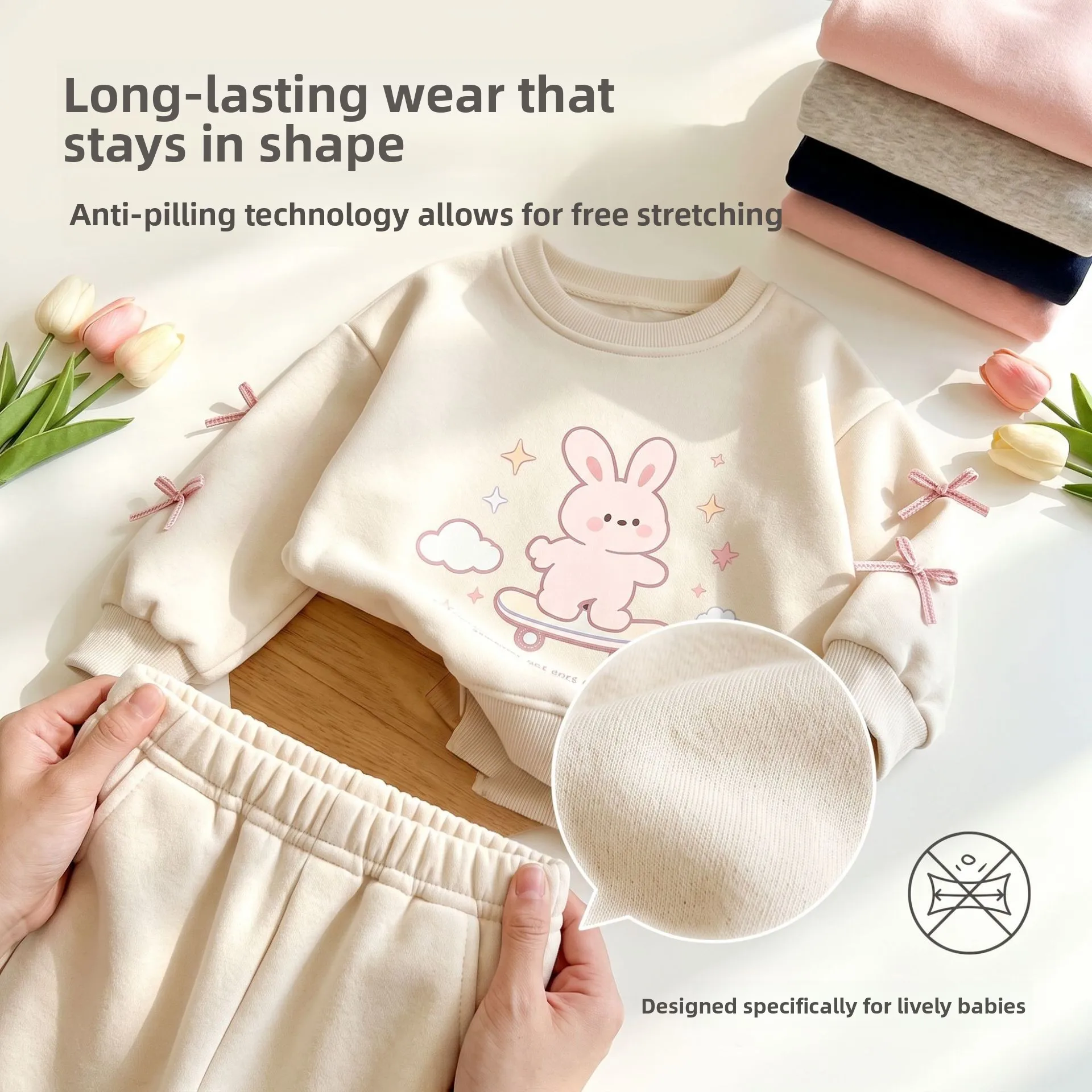 2026 Neues Baby-Mädchen Frühlings- und Herbst-Set Neues Kinder-Freizeitset mit Langarm-Cartoon-Hoodie und Hose Zweiteiliges Set 100-140 – Detail 5
