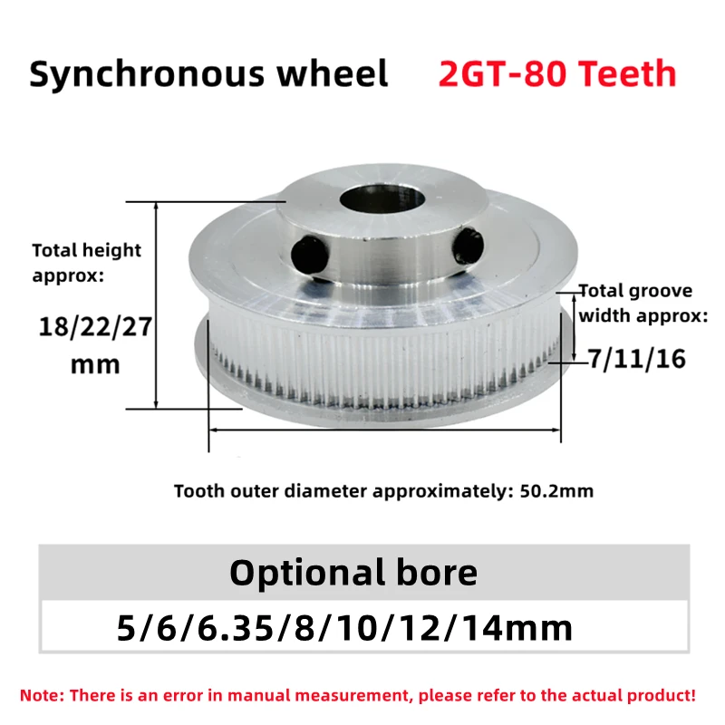 2GT Timing Pulley 80 Teeth Bore 5/6/6.35/7/8/10/12/12.7/14/15/16/20mm Belt Width 6/10/15mm 3D Printer GT2 80T Timing Belt Pulley