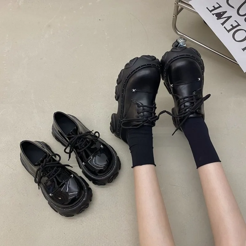 

Fashionable Retro Thick-soled Leather Shoes for Women,Spring/Autumn2026 New Height-increasing British-style Women's Single Shoes