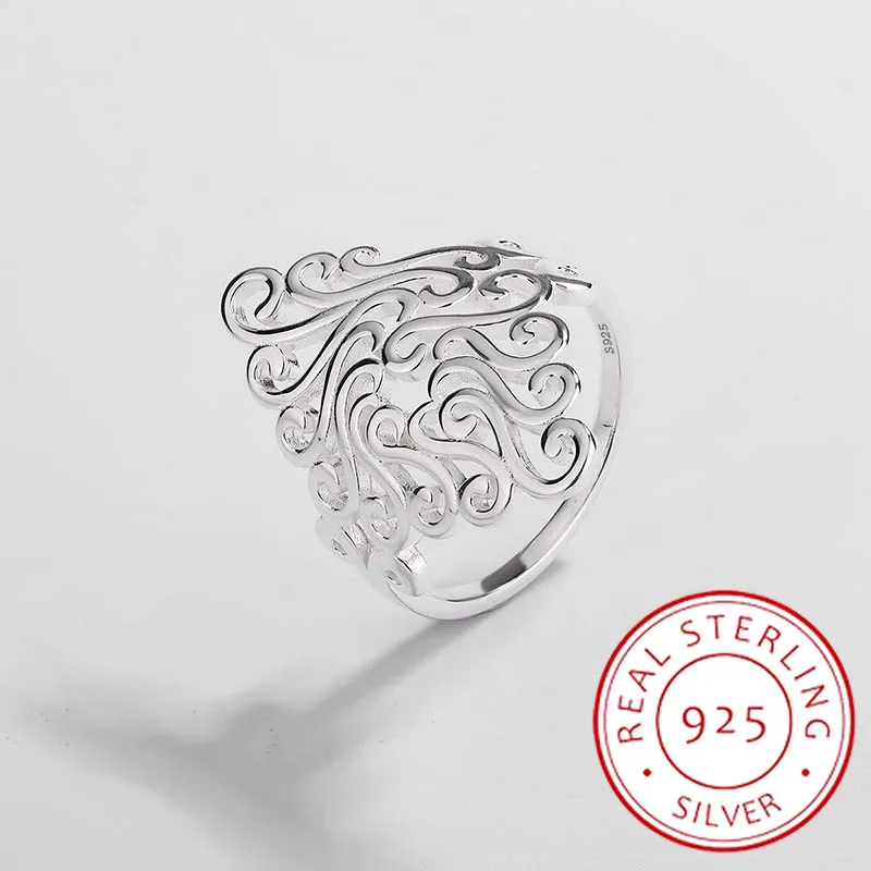 

Retro Genuine 925 Sterling Silver Hollow Pattern Ring Women's Daily Commuting Gift Jewelry Wholesale