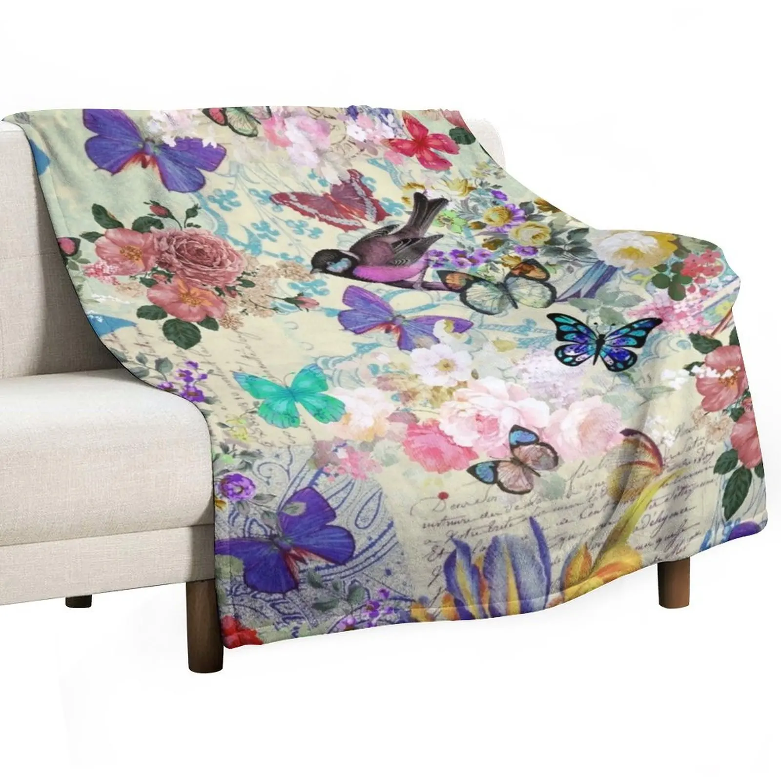

Colorful bird butterflies vintage floral pattern Throw Blanket Picnic Thermals For Travel Designers warm for winter Blankets