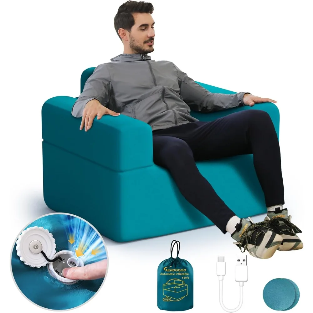 

Inflatable Couch Self Inflatable Sofa, Air Couch with Built-in Air Pump Rechargeable, 4kPa High-Pressure & Durable Blow up Couch