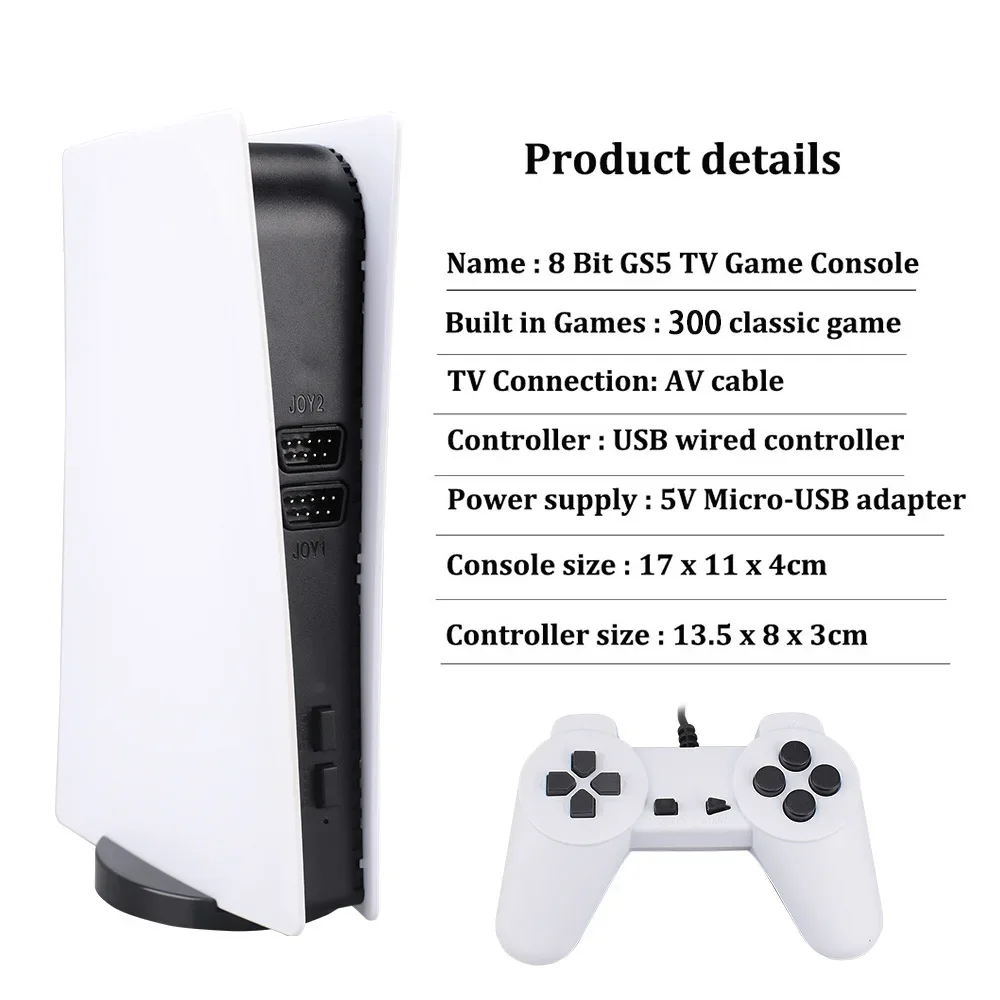 P5 Video Game Console para Crianças, 300 Jogos Clássicos, 8 Bit, TV Console, Handheld, USB Wired, Gaming Player, Saída AV, Retro