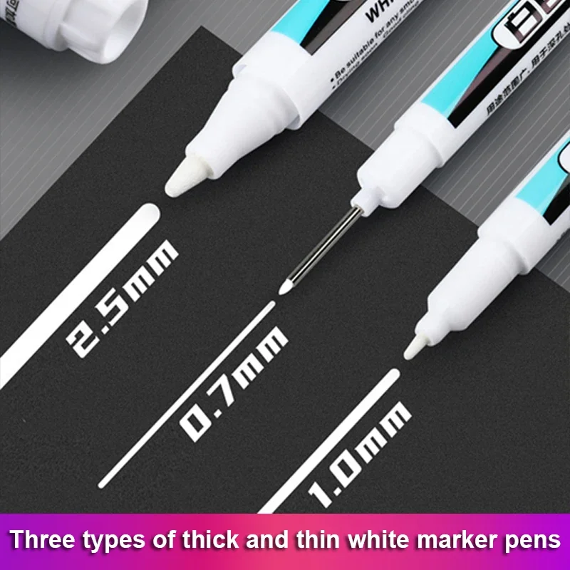 1/3Pcs White Permanent Marker Pens 0.7/1.0/2.5MM Paint Markers For Wood Rock Plastic Leather Glass Stone Metal Art Supplies