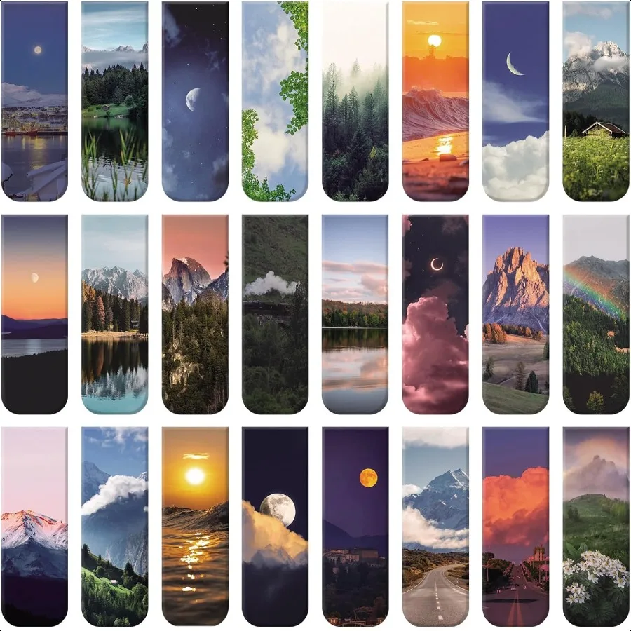 

48 Pcs Magnetic Bookmarks 24 Styles Cute Landscape Magnet Book Markers Magnetic Page Clip Funny Magnet Page Markers Mother's Da