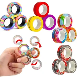 Anéis magnéticos antiestresse brinquedo fidget 3 pçs anel mágico ferramenta pulseira dedo girador arco-íris cor crianças adulto brinquedo de descompressão