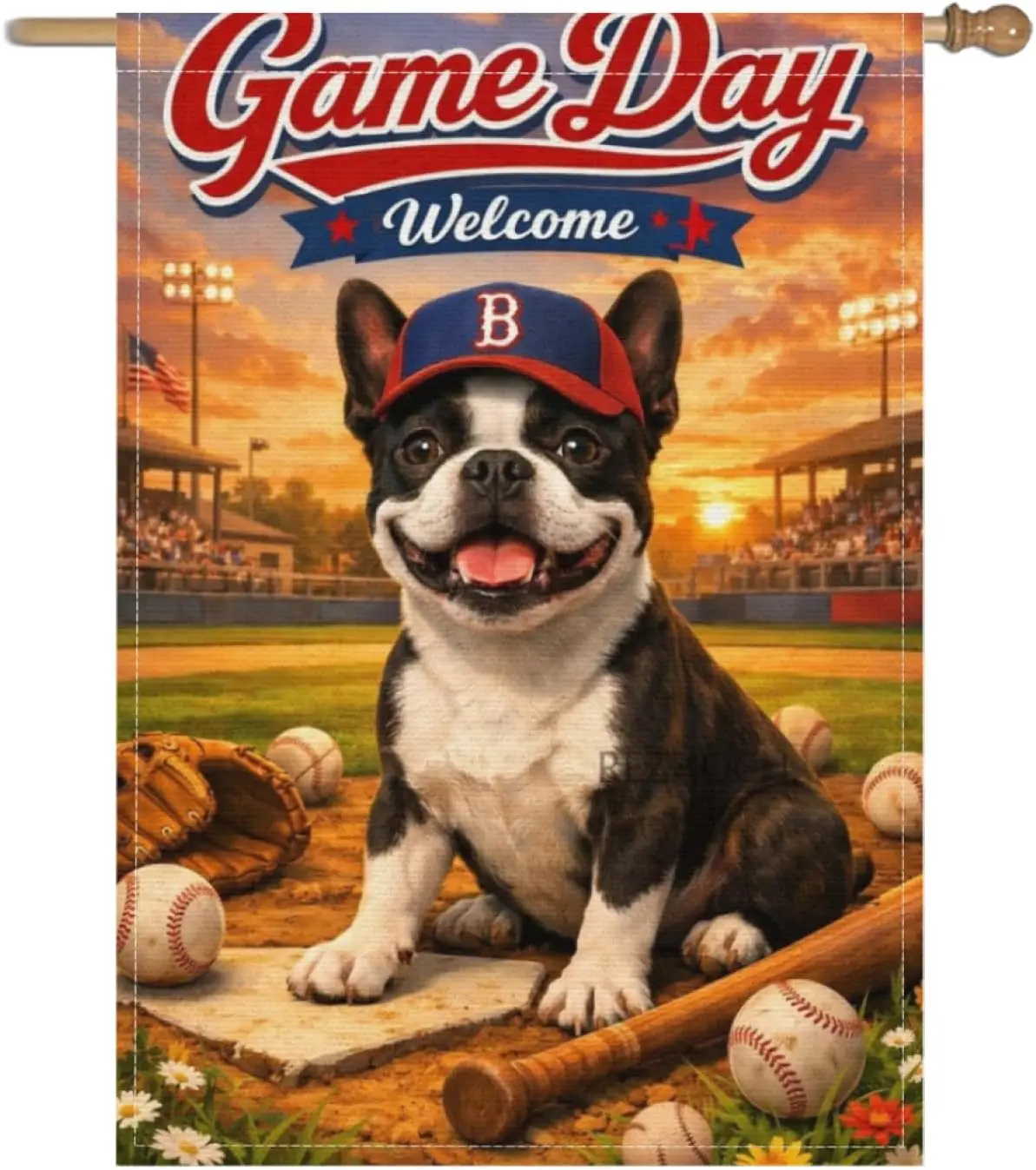 Fun Boston Terrier Dog Game Day Welcome Garden Flag 28x40Inch,Cute Animal Baseball Sports American Spring Summer Outdoor Dec yyi