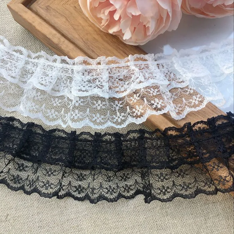 4.8CM Wide Hot Modern Embroidery flower lace fabric trim ribbon DIY sewing applique collar Ruffle craft wedding guipure decor