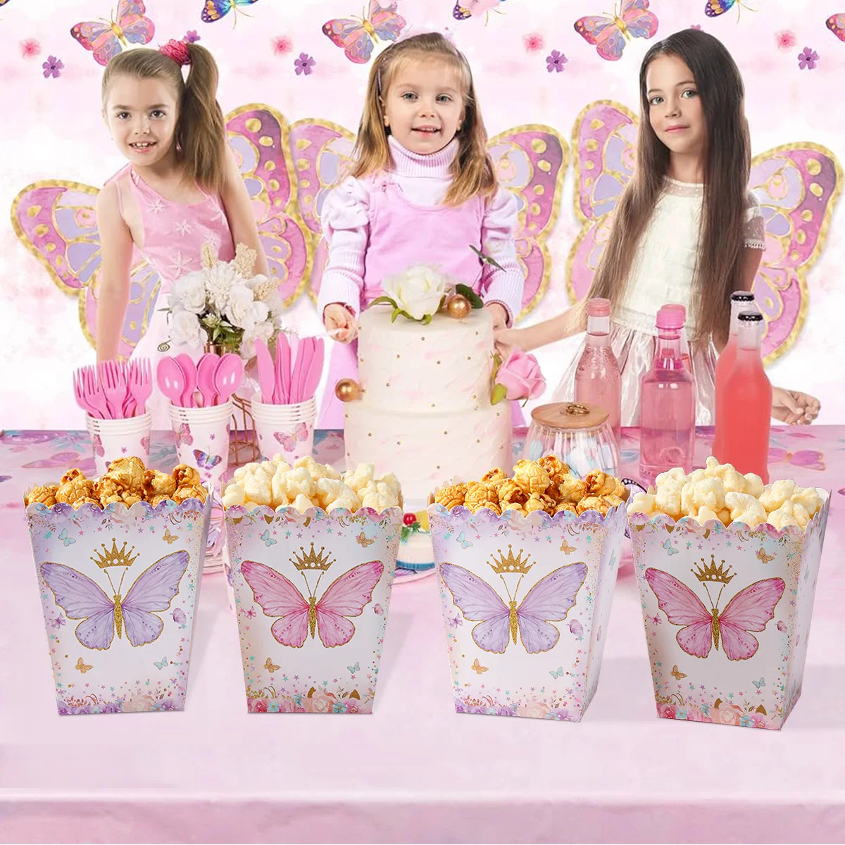 Pink Purple Butterfly Popcorn Box Candy Box Butterfly Birthday Party Decor Kids Girl Wedding Birthday Party Supplies Baby Shower