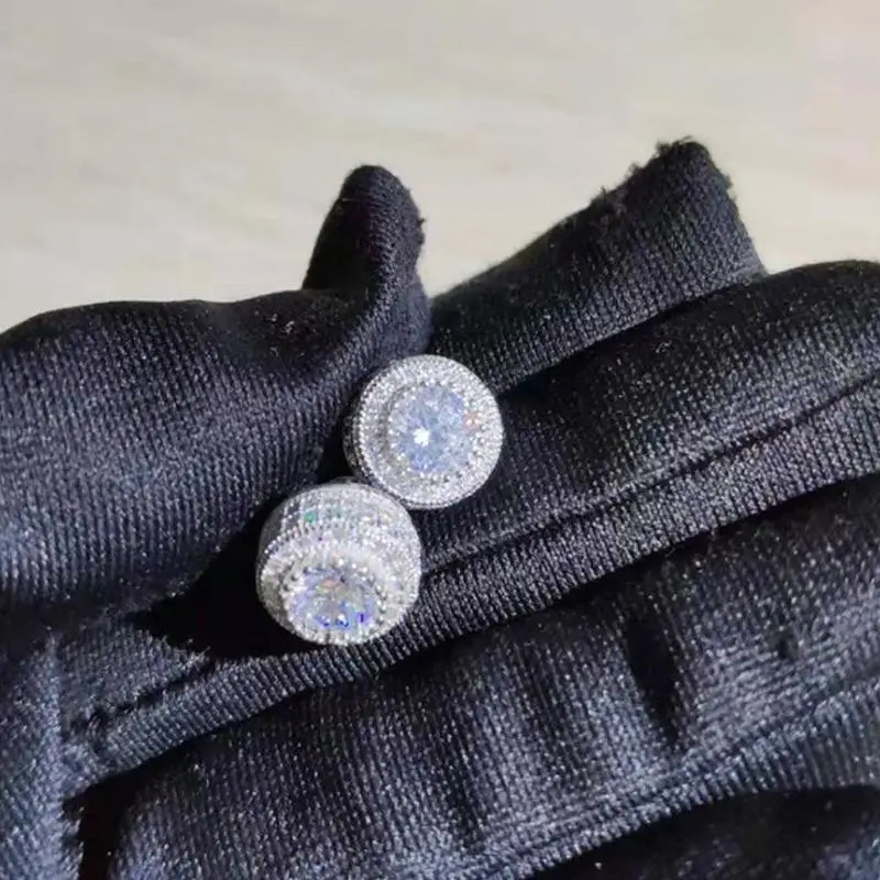 1Pair Round Full Zircon Stud Earrings Luxury Ultra-gleaming Geometry Men Women Classic Couple Earrings Jewelry Gifts-New