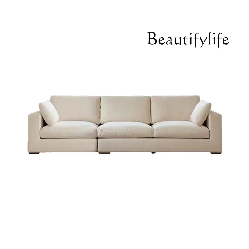 

Simple fabric cloud sofa small apartment living room cream wind straight row sofa