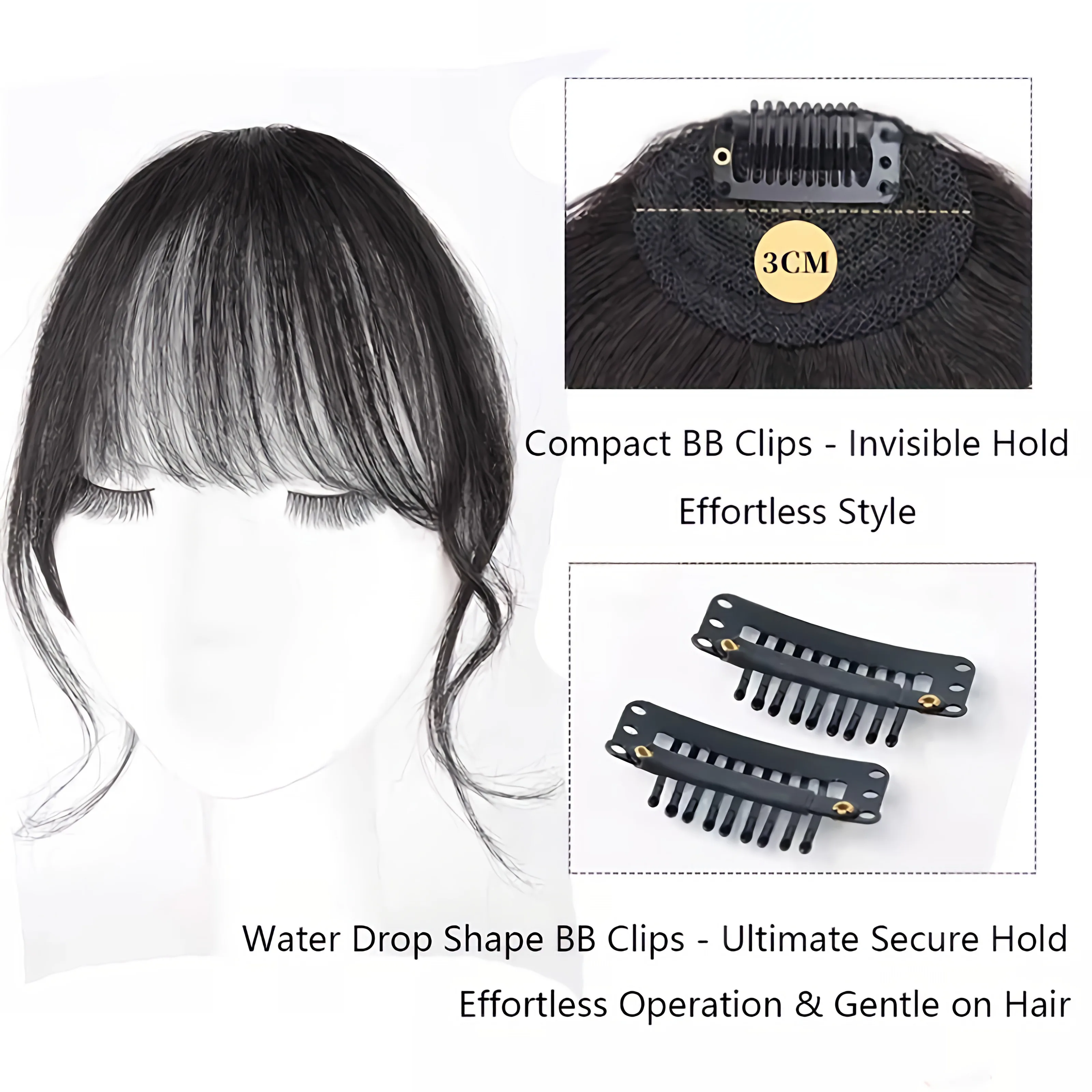 Japan-Style Manga Synthetic Bangs | Dragon Whiskers & Double Temples BB Clip, Natural Looking, Lightweight Breathable Daily Wear image 2