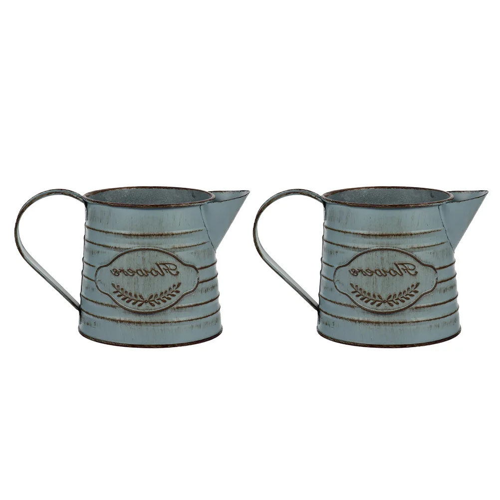 

2Pcs Iron Flower Pot Vintage Tinplate Bonsai Container Rustic Home Decoration Dry Flower Vase Chic Decorative Holder for Garden