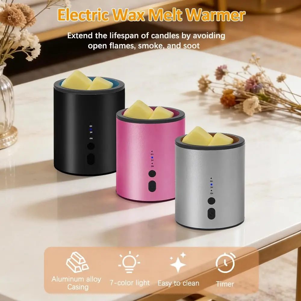 Wax Warmer for Scented Wax, 7 Color Changing Electric Wax Melt Warmer with Timer & Silicone Tray, Small Fragrance Wax Melter