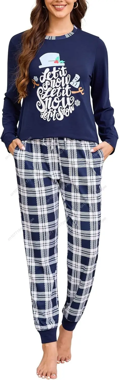 

difficort Womens Christmas Pajama Sets Long Sleeve Pjs Plaid Pants 2 Piece Sleepwear with Pockets
