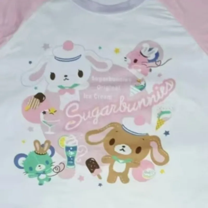 ญี่ปุ่น Retro Subculture น่ารักการ์ตูนพิมพ์เสื้อยืดสีชมพู Harajuku หวาน Kawaii เย็บ Tees ผู้หญิงแฟชั่นความงาม Tops