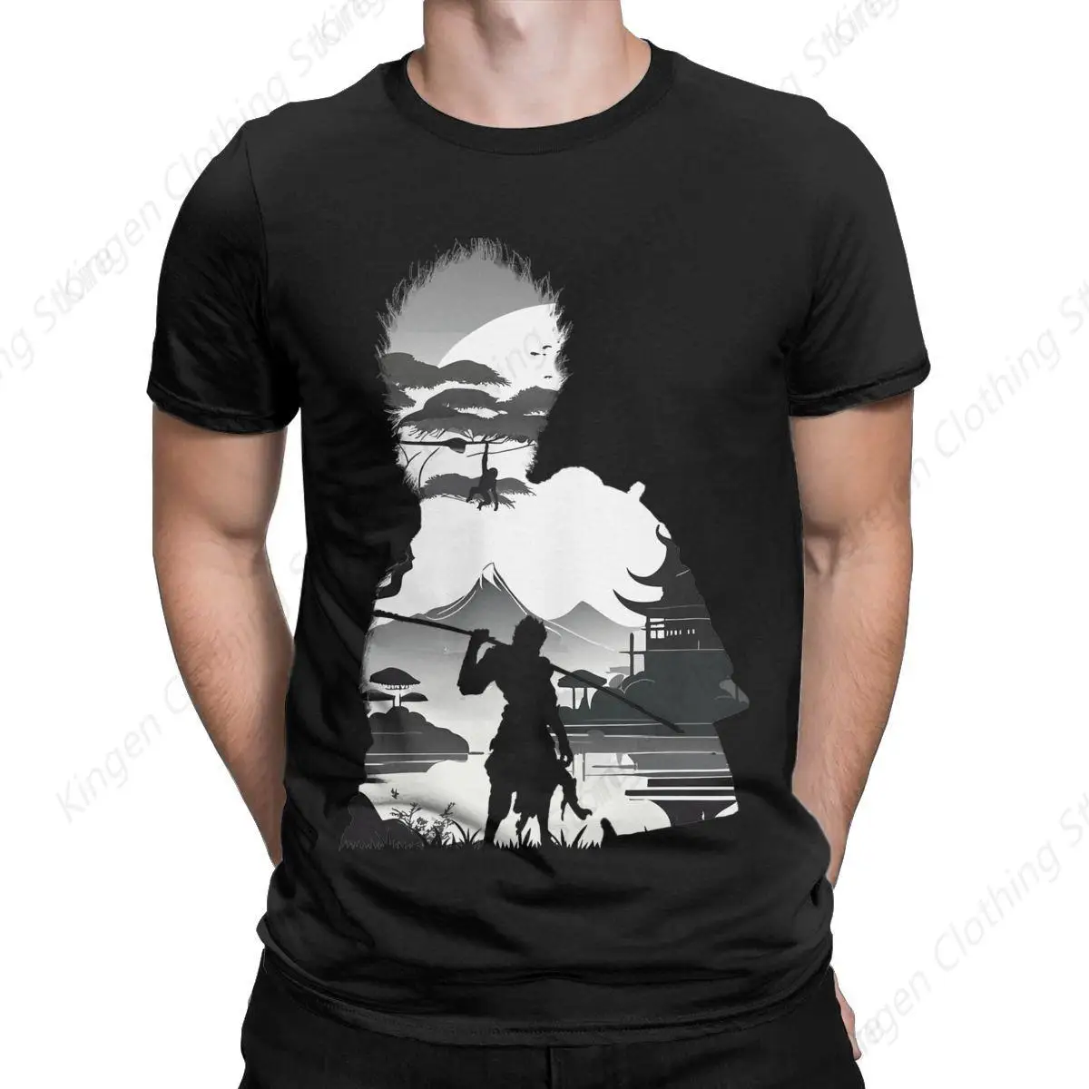 Black Myth Wukong Sun Wukong Mono Negative Illusion Shirt Apparel for Men Women Cotton Vintage Tee Shirt Short Sleeve Clothing