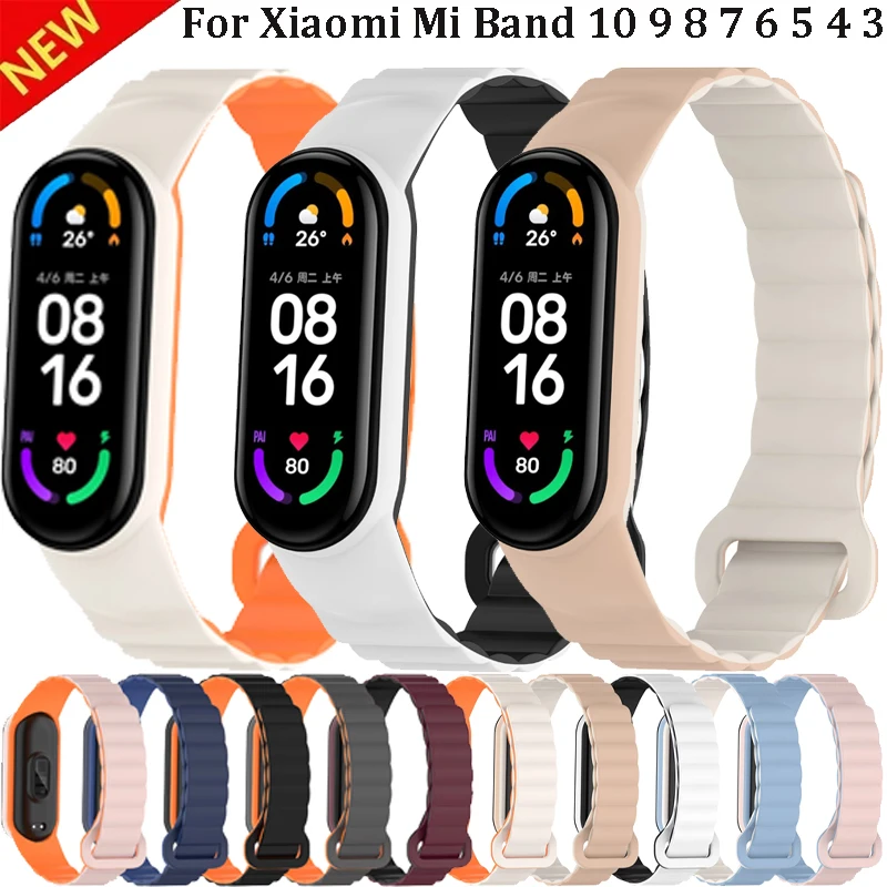 Silikon Magnetische Schleife Strap Für Xiaomi Mi Band 10 9 8 7 6 5 4 3 komfortable Saug Schnalle Armband Für Mi Band 8 9 10 Correa