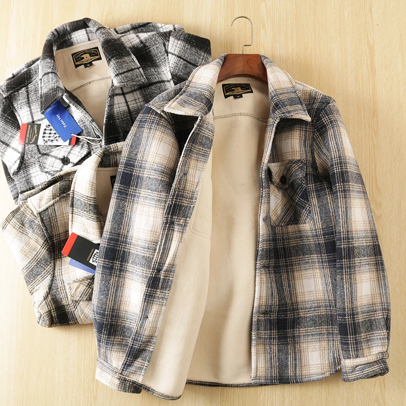 

Thiened One-Piece Fce Self-Heating Men's Winter Coat Anti-Wrinkle Static-Resistant Plaid Collar Warm Inner Liner Outerwear