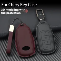 Genuine Leather for CHERY Omoda 5 Tiggo 8 Pro 9 Arrizo 5plus Tiggo 3 5X Plus Jaecoo J7 8 Exeed TXL Car Key Case Cover Keychain