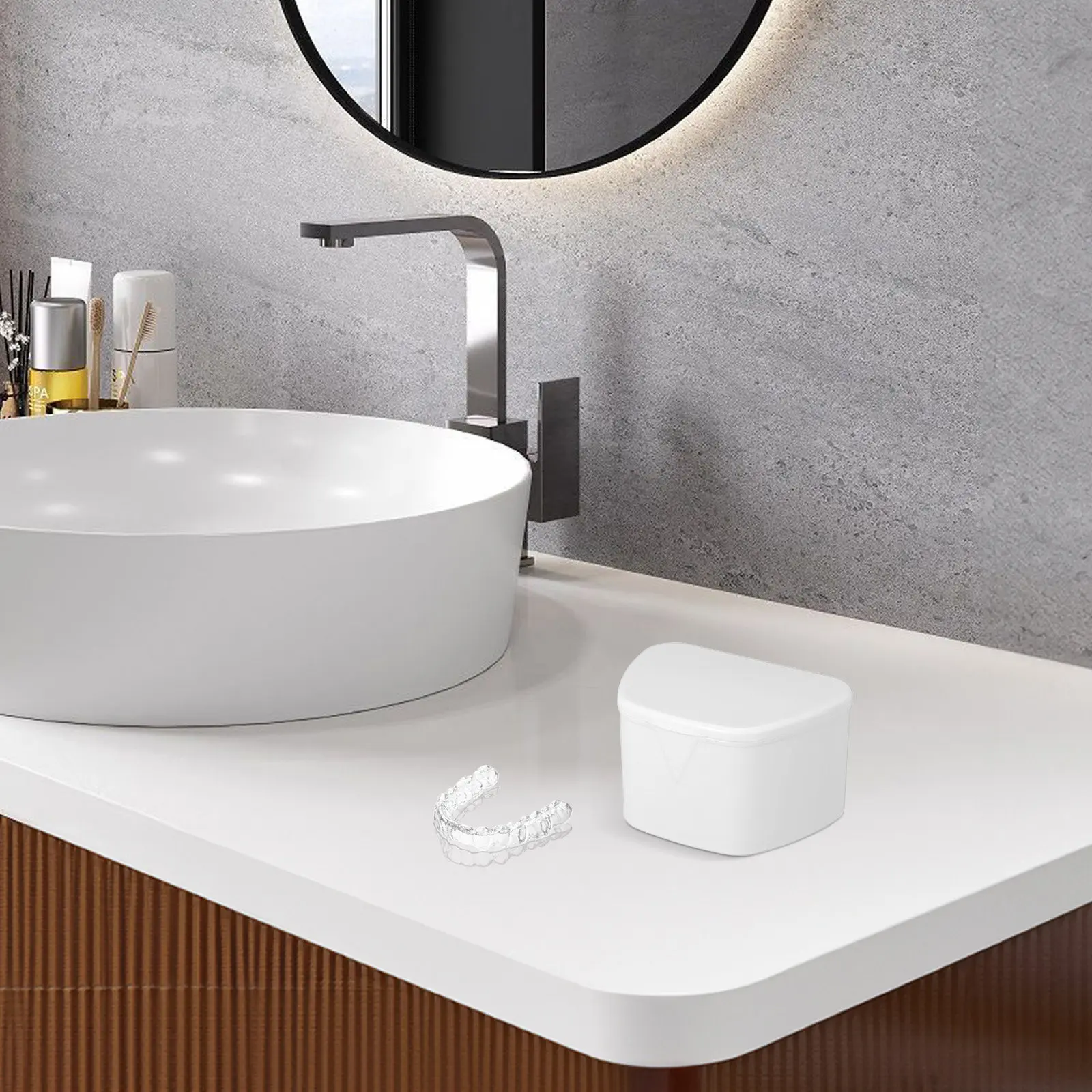 

Portable Mini Denture Box Case with Hinged Lid Snap Closure for Dental Guard Mouth Guard Retainer Storage Compact Resistant