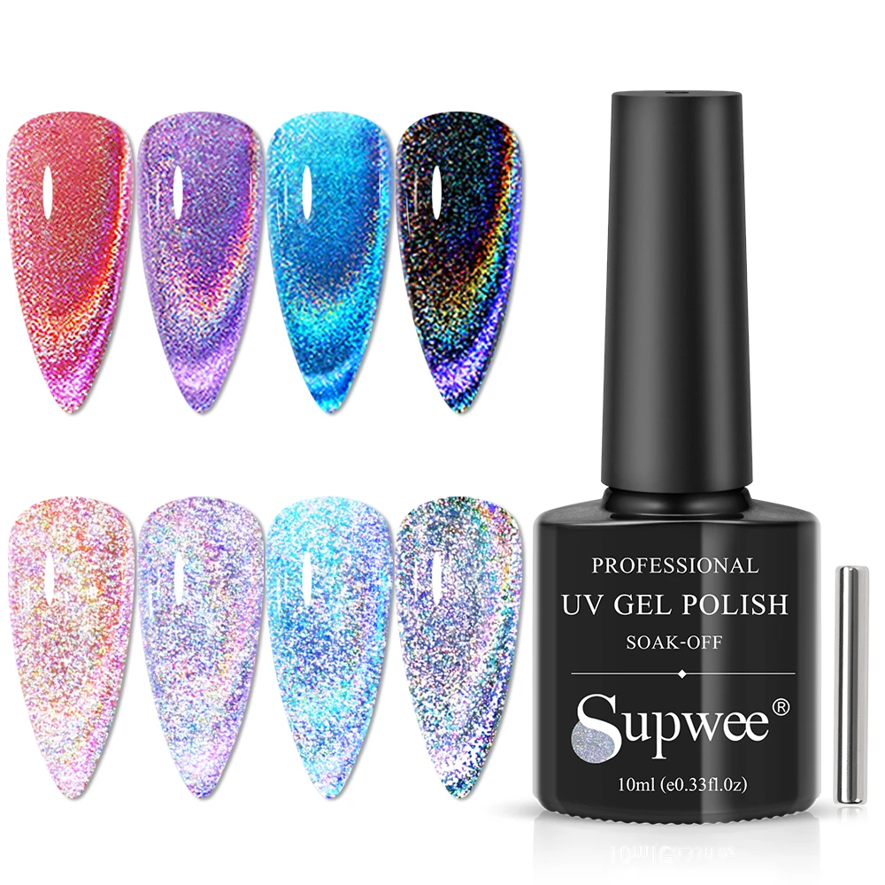 Reflective Laser Rainbow Cat Eye Gel Magnetic Gel Polish Semi Permanent Holographic Reflective Nail Varnish for Any Color Gel