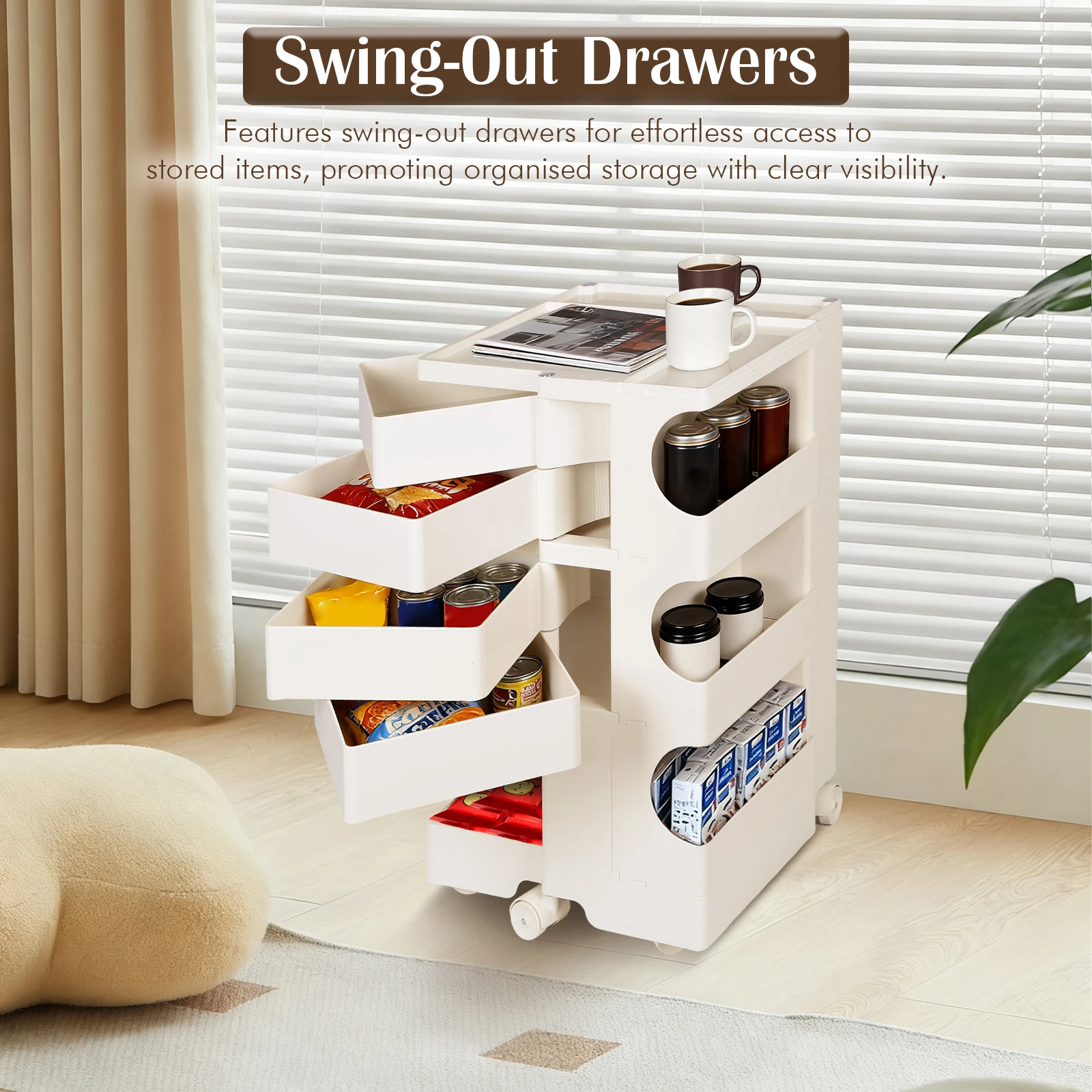 عربة دوارة حديثة سعة كبيرة عربة تخزين إبداعية متعددة الطبقات عربة أدوات متحركة لغرفة المعيشة وغرفة النوم