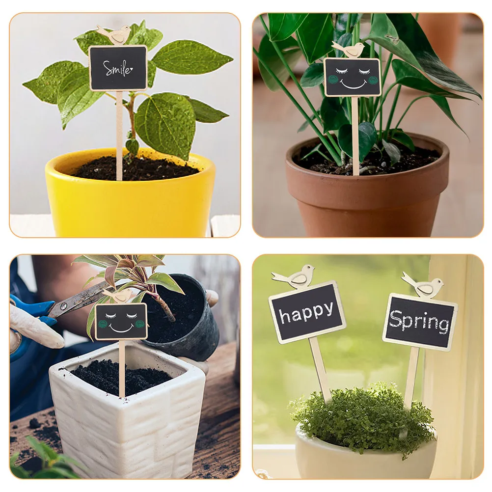 10Pcs Small Chalkboard Plant Tags Wooden Garden Labels for Balcony Indoor Outdoor Plants Plant Identification Boards Reusable