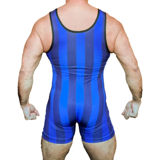 Blue Vertical Stripes Wrestling Singlet Bodysuit Leotard Outfit Underwear GYM Triathlon PowerLifting Swimming Running Skinsuit