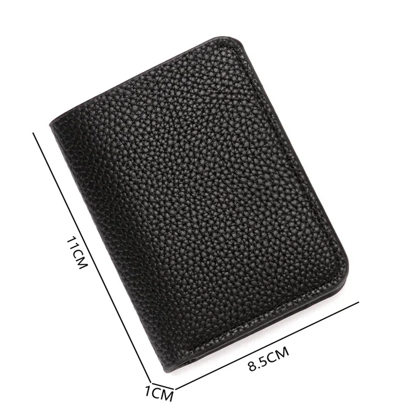 Men's Thin PU Leather Wallet Small Credit Card Holder With Lychee Pattern Coin Purse