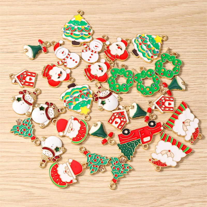 10 Stück gemischte, niedliche Emaille-Anhänger in Form von Weihnachtsbäumen, Schneeflocken und Weihnachtsmann für die Schmuckherstellung, Halsketten, Ohrringe, DIY-Bastelarbeiten und als Geschenk. – Detail 3