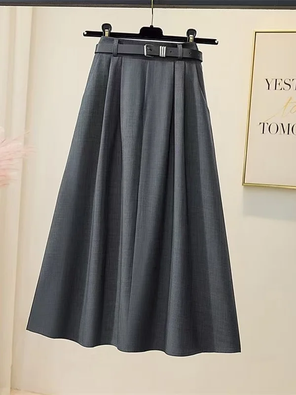 กระโปรงทรงเอไลน์สไตล์ญี่ปุ่น คอลเลคชั่นฤดูใบไม้ผลิ/ฤดูร้อน กระโปรงพลีทเอวสูงสำหรับผู้หญิง ผลิตจากเส้นใยโพลีเอสเตอร์ ช่วยปกปิดสะโพกและกระชับสัดส่วน
