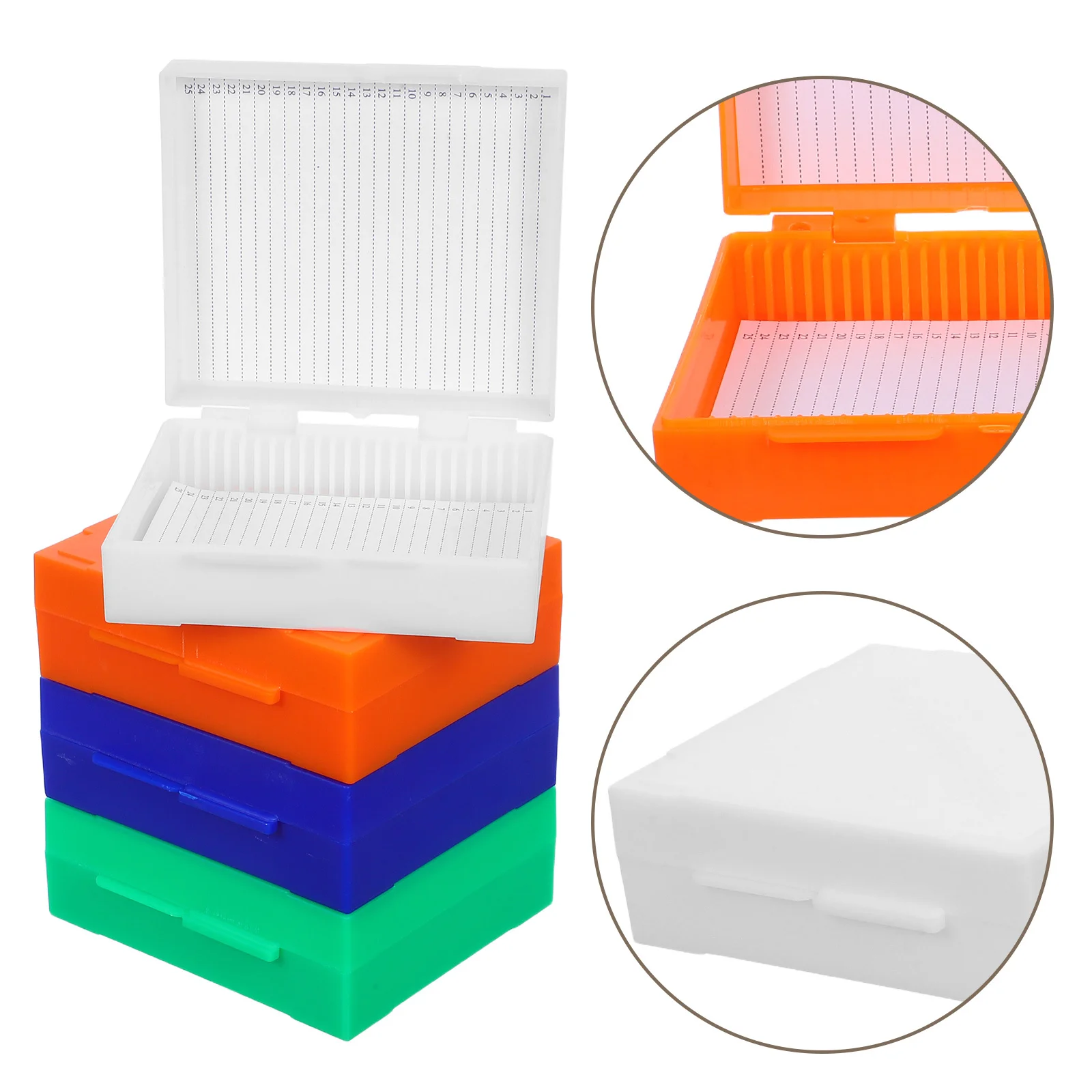 

4Pcs 25 Slots Microscope Slide Storage Box Neat Arrangement Quick Access Sorting 3.73x3.14x1.18in Slide Storage Boxes