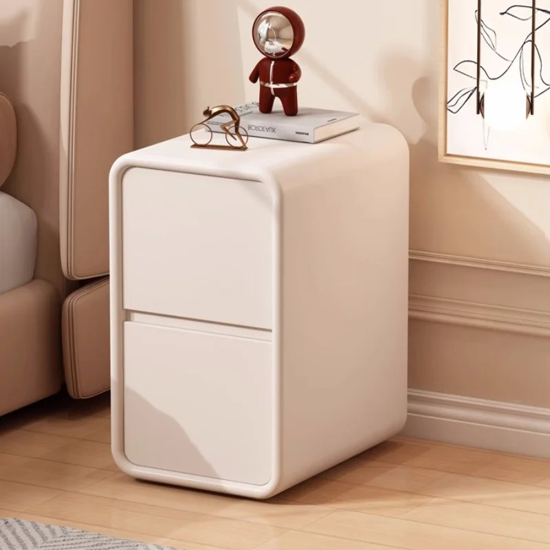 Mini Solid Wood Bedside Table Modern Style Solid Color Leather Bedroom Nightstands Side Storage Cabinet